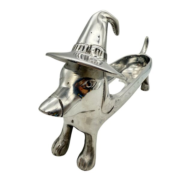 Halloween Dachshund Weiner Dog Witch Silver Metal 3D Candy Treat Serving Tray - Picture 3 of 12